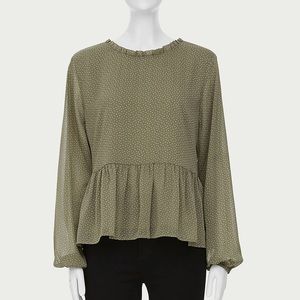 LOFT Dotted Peplum Blouse XL (Sage Cloud)